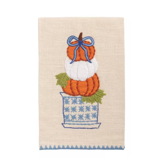 MUD PIE STACKED PUMPKIN APPLIQUE TOPIARY TOWEL