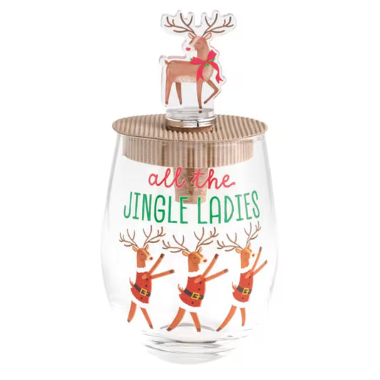 MUD PIE REINDEER WINE GLASS & STOPPER SET