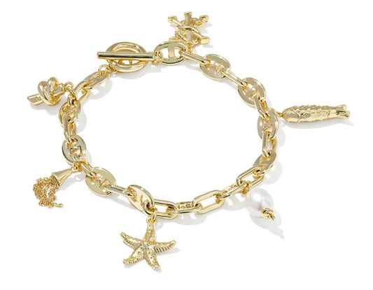 KENDRA SCOTT PARKER CHARM BRACELET GOLD FRESHWATER CULTURED PEARL