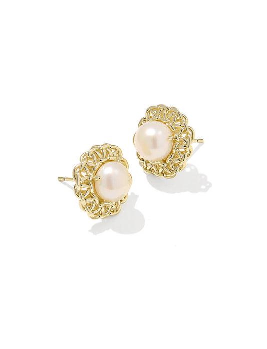 KENDRA SCOTT GABRIELLA PEARL STUD EARRINGS GOLD FRESHWATER CULTURED PEARL