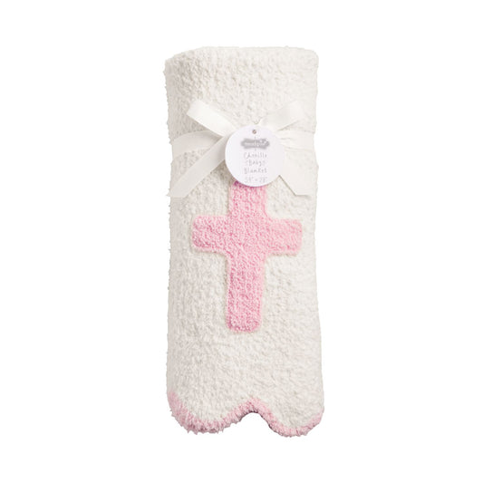 MUD PIE PINK CROSS CHENILLE BLANKET