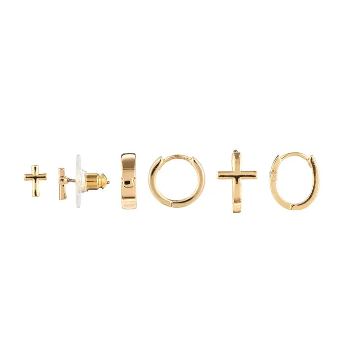 Demdaco Dainty Cross Earrings Set of 3 - Gold