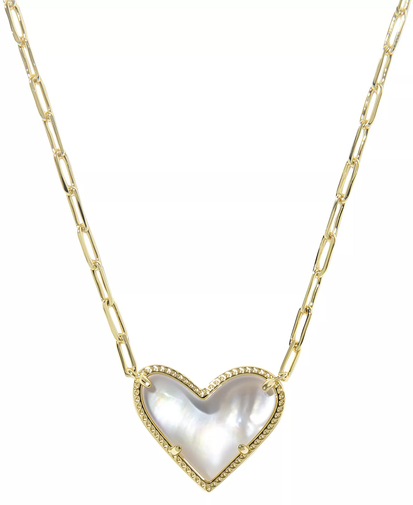 KENDRA SCOTT ARI HEART STATEMENT SHORT PENDANT NECKLACE GOLD IVORY MOTHER OF PEARL