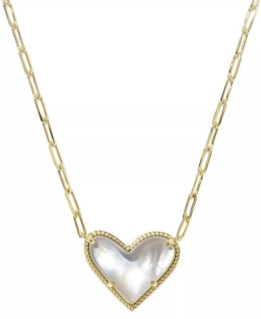 KENDRA SCOTT ARI HEART STATEMENT SHORT PENDANT NECKLACE GOLD IVORY MOTHER OF PEARL