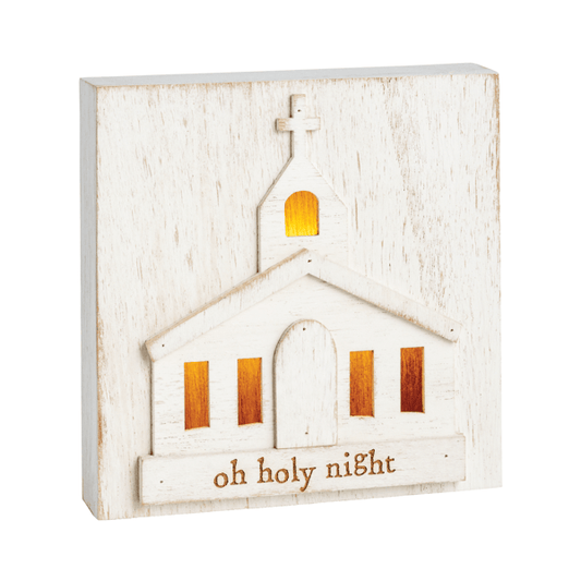 MUD PIE OH HOLY NIGHT LED WOOD CHURCH SITTER