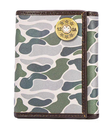 ZEP-PRO SHOTSHELL MEN'S TRIFOLD OLD SCHOOL CAMO LEATHER WALLET.-COLOR: Green/Gray Camo