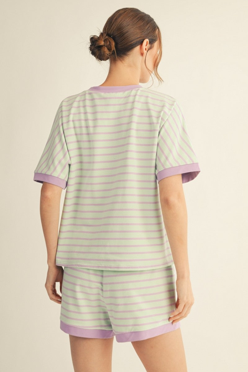 Jodifl Stripe Casual Top & Shorts Set-Mint