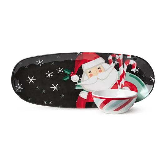 Certified International Christmas Whimsy Santa Melamine Tray and Bowl Gift