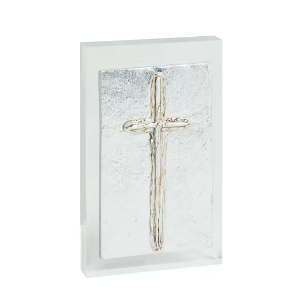 MUD PIE SILVER CROSS ACRYLIC PLAQUE