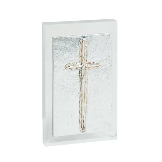 MUD PIE SILVER CROSS ACRYLIC PLAQUE