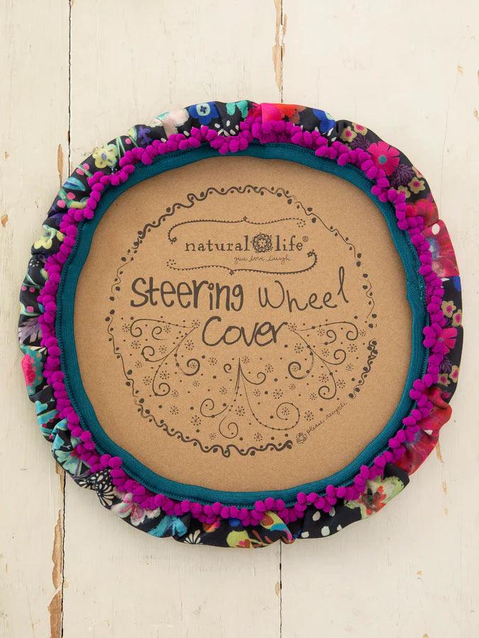 Natural Life Steering Wheel Cover, 15"-Black Floral