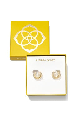 KENDRA SCOTT BOXED MIKKI PAVE HUGGIE EARRINGS GOLD WHITE CRYSTAL