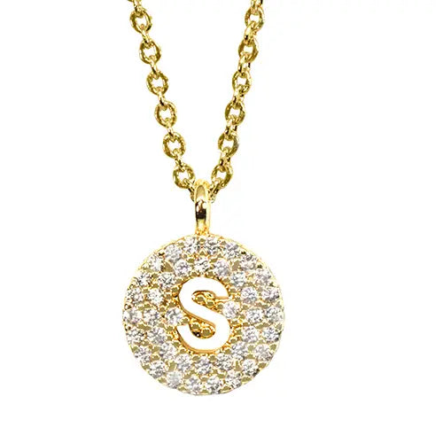 Maya J Yellow Initial Cut Out Pave Disc Necklace-S