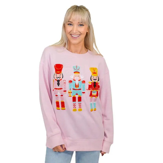Jane Marie Whimsy Nutcracker Pink Crew Neck Sweatshirt