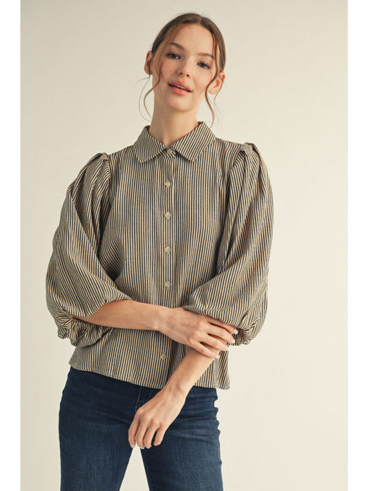 Jodifl 3/4 puff sleeves stripe top