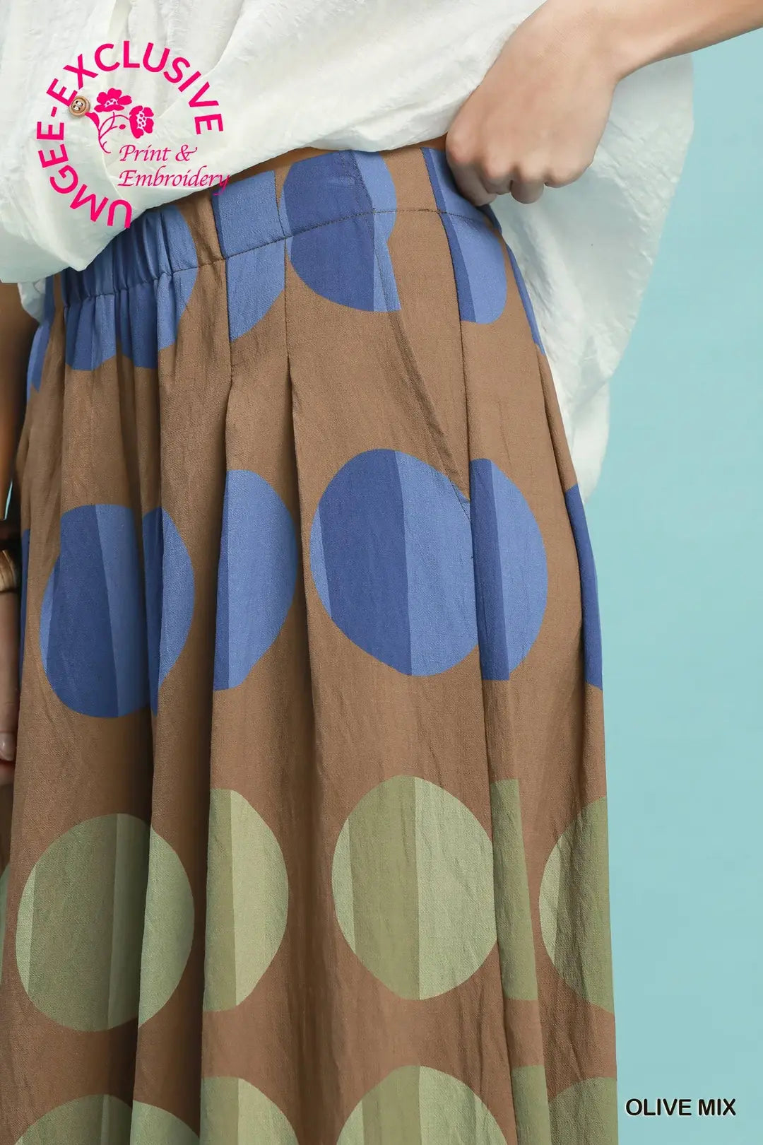 Umgee Oversized Dot Print Wide Leg Pants