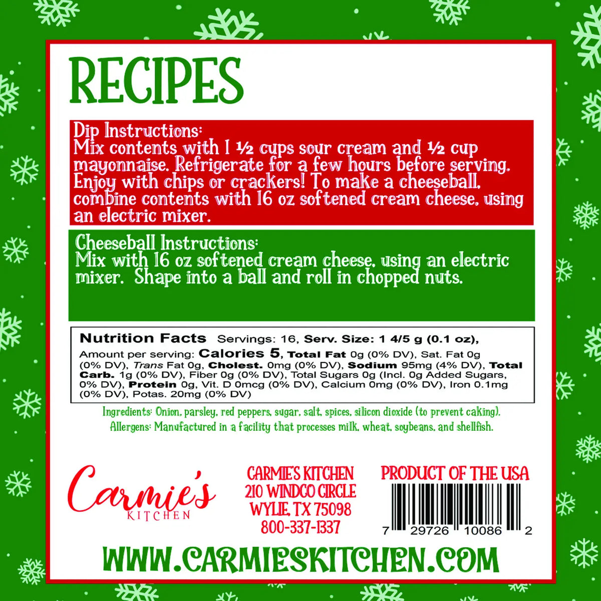 Carmie's Kitchen Feliz Mexicano Dip Mix - Holiday Collection
