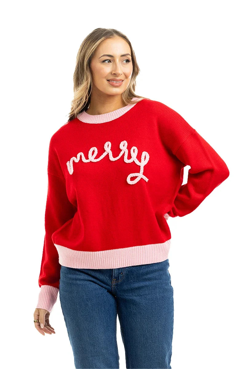 KATYDID MERRY EMBROIDERED KNIT SWEATER