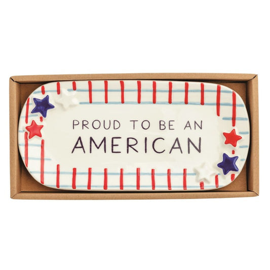 MUD PIE Plaid Americana Sentiment Tray