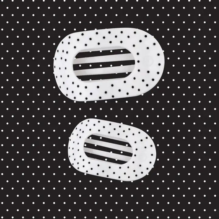 Teleties Flat Round | White Polka Dot Party | Large Hair Clip