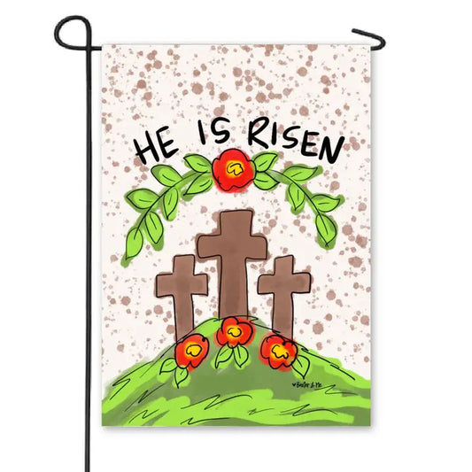 Baxter & Me He Is Risen 3 Cross Garden Flag