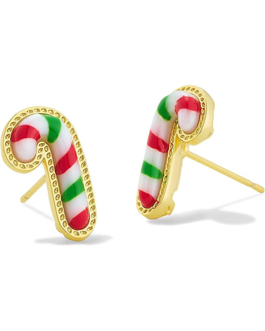 KENDRA SCOTT CANDY CANE STUD EARRINGS GOLD RED GREEN MIX