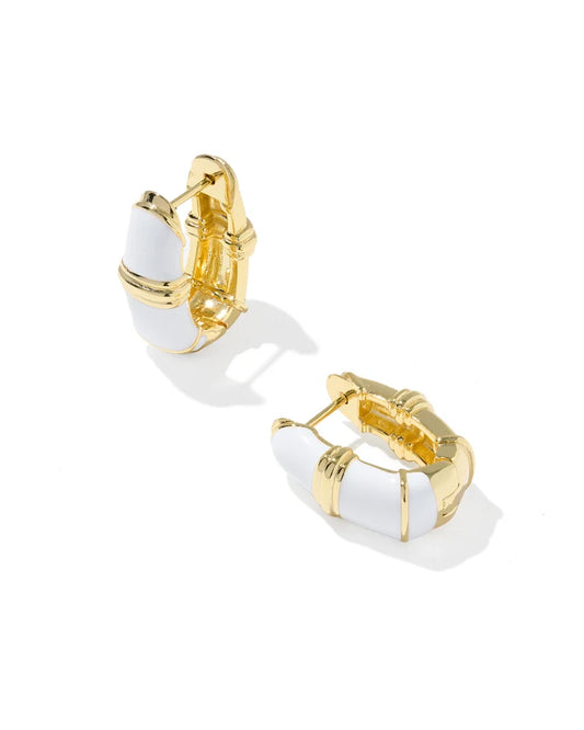 KENDRA SCOTT COURTNEY ENAMEL HUGGIE EARRINGS GOLD WHITE ENAMEL
