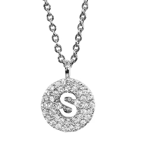 Maya J Pavé Disc Cut-Out Initial Pendant Necklace-S