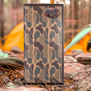 ZEP-PRO BUCK MEN'S SECRETARY OLD SCHOOL CAMO LEATHER WALLET.