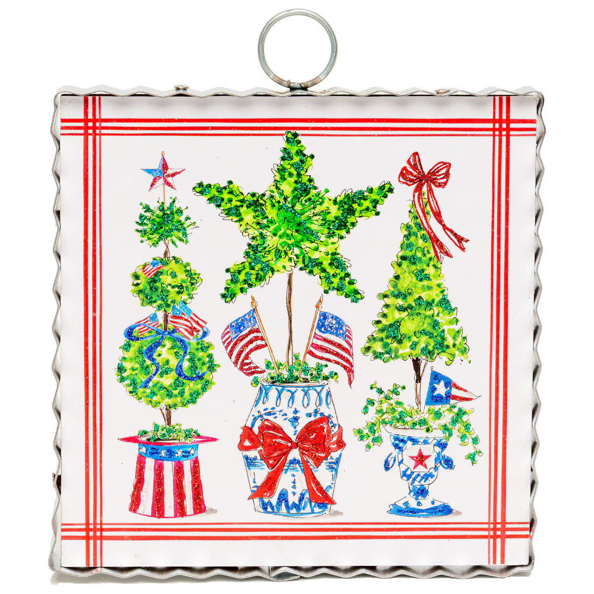 The Round Top Collection Mini Art Patriotic Boxwoods in Pots