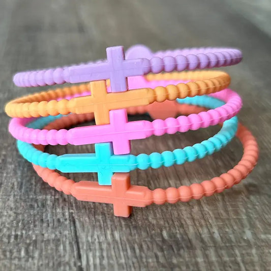 Silicone Cross Bracelet Set of 5-Pastels