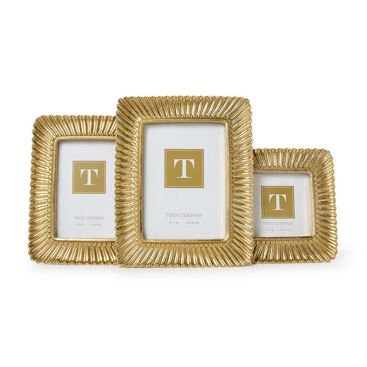 TWO'S COMPANY SCULPTED SCALLOPED PLUME GOLD PHOTO FRAMES