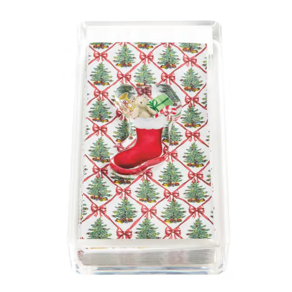 MUD PIE STOCKING TARTAN NAPKIN HOLDER AND WEIGHT SET