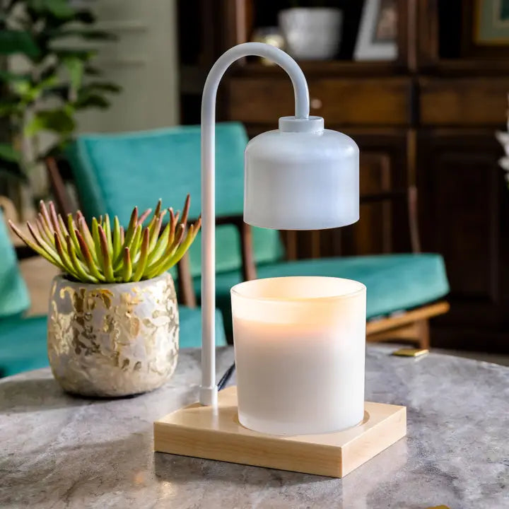 White & Wood Arched Candle Warmer Lamp