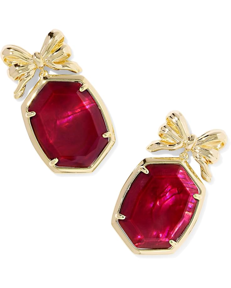 KENDRA SCOTT DAPHNE BOW DROP EARRINGS GOLD DARK BURGUNDY ILLUSION