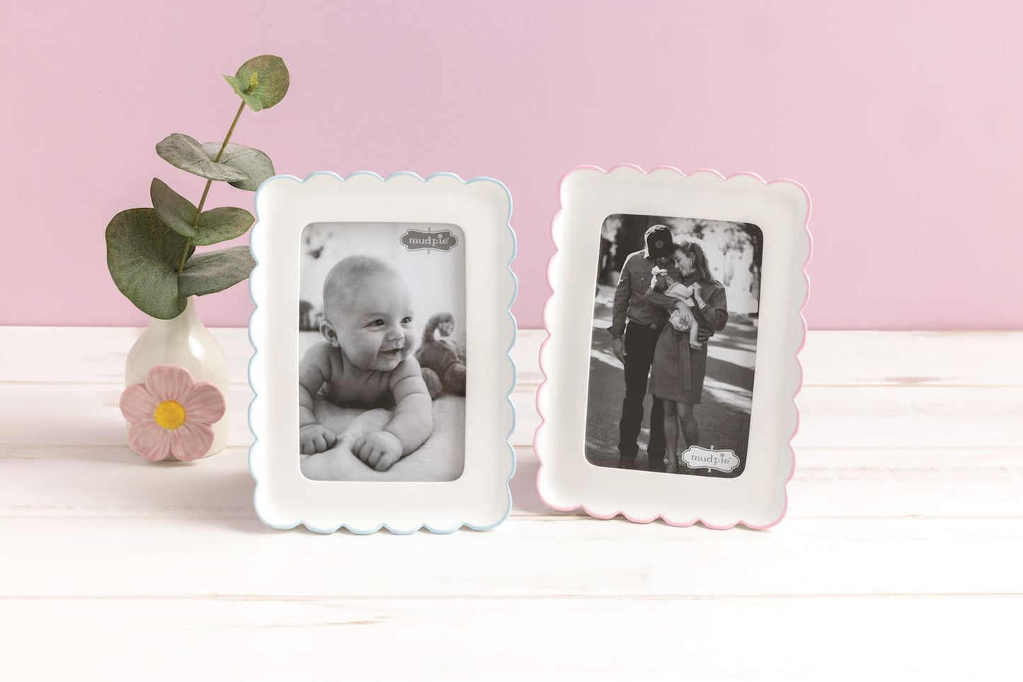 MUD PIE PINK & BLUE SCALLOP EDGE FRAMES