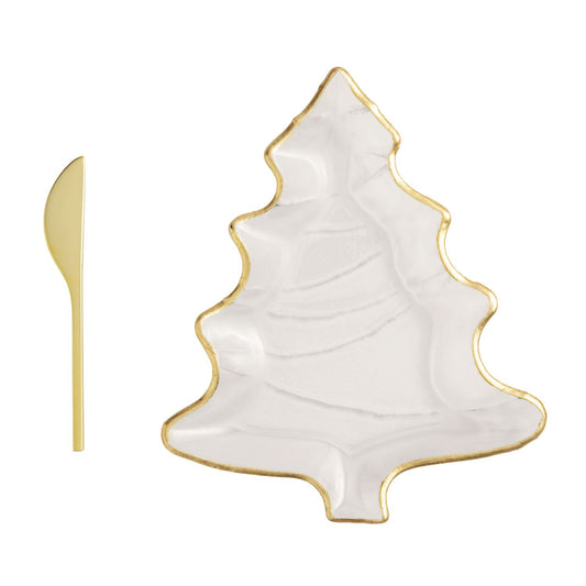 MUD PIE TREE GOLD CHRISTMAS CHEESE PLATE SET