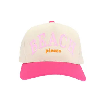 Beach Please Embroidered Trucker Hat-Hot Pink
