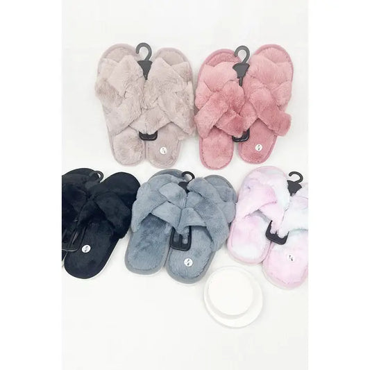 Love and Repeat Soft Tone Bow Cozy Indoor Open Toe Slipper