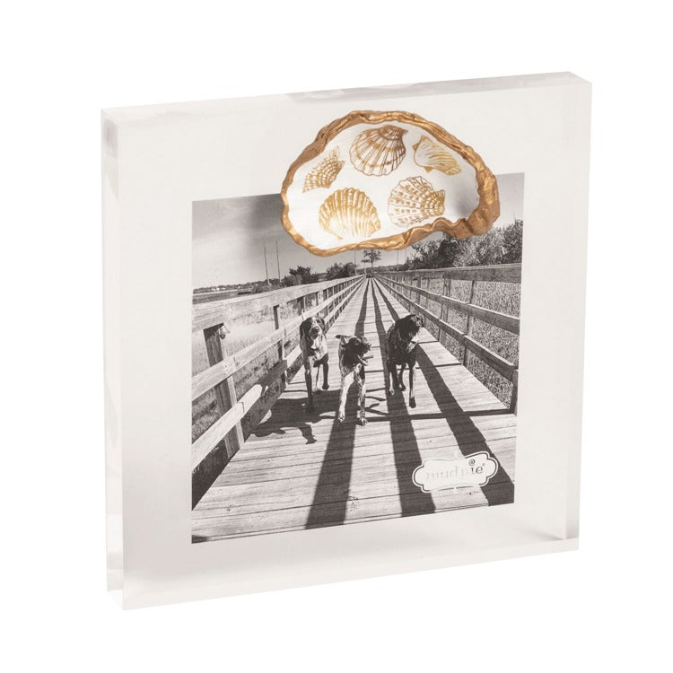 MUD PIE Gold Coral Acrylic Oyster Shell Frame