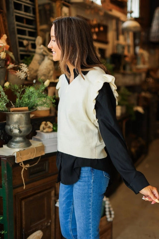 Grace + Emma Ruffle Sleeve Sweater Vest