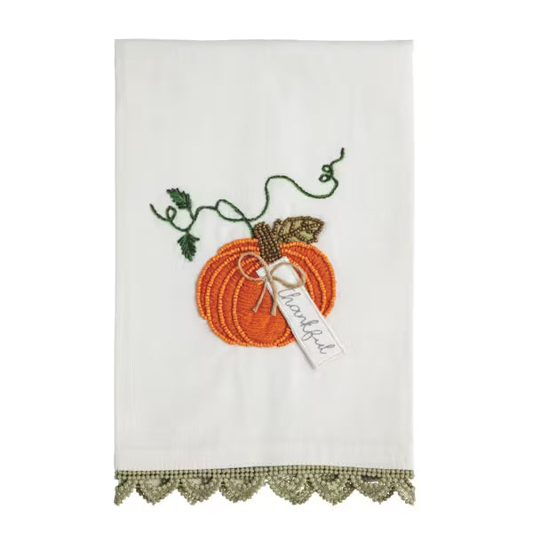 MUD PIE PUMPKIN BEADED EMBROIDERED TOWEL