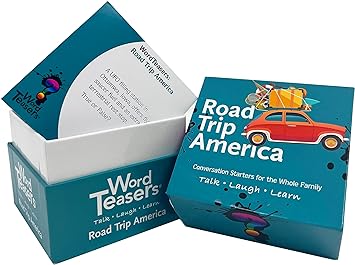 WORD TEASERS Road Trip America - Road Trip Game & Conversation Starter - Family Trivia Game About Places to Visit in The United States - Conversation Cards/Travel Car Games - 150 Questions