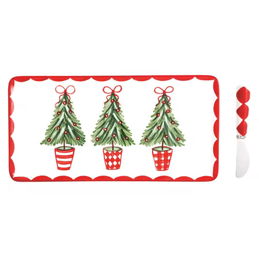 MUD PIE CHRISTMAS TREE TOPIARY TRAY SET