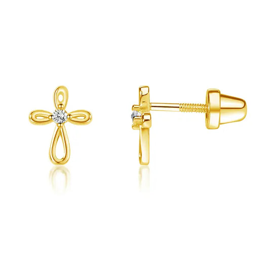 Cherished Moments 14K Gold-Plated Cross Earrings For Baptism or Communion Gift