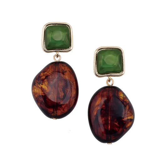 Canvas Style Gabby Tortoise Drop Earrings-Green