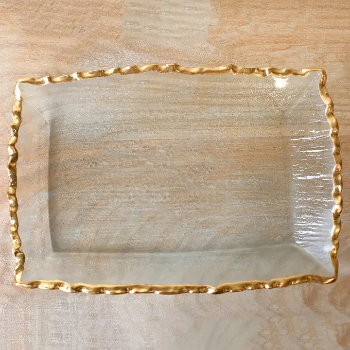 The Royal Standard Seward Rectangle Serving Tray Clear/Gold 11x7.75