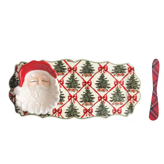 MUD PIE CHRISTMAS TREE TRAY AND SANTA TIDBIT SET