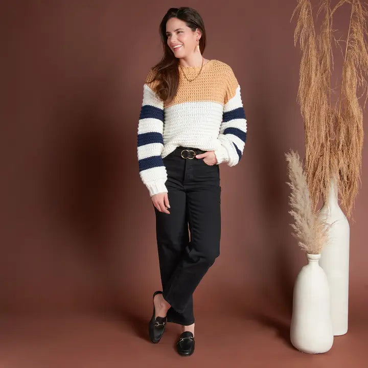 Elsie & Zoey Kennedy Color Block Chunky Drop Shoulder Sweater