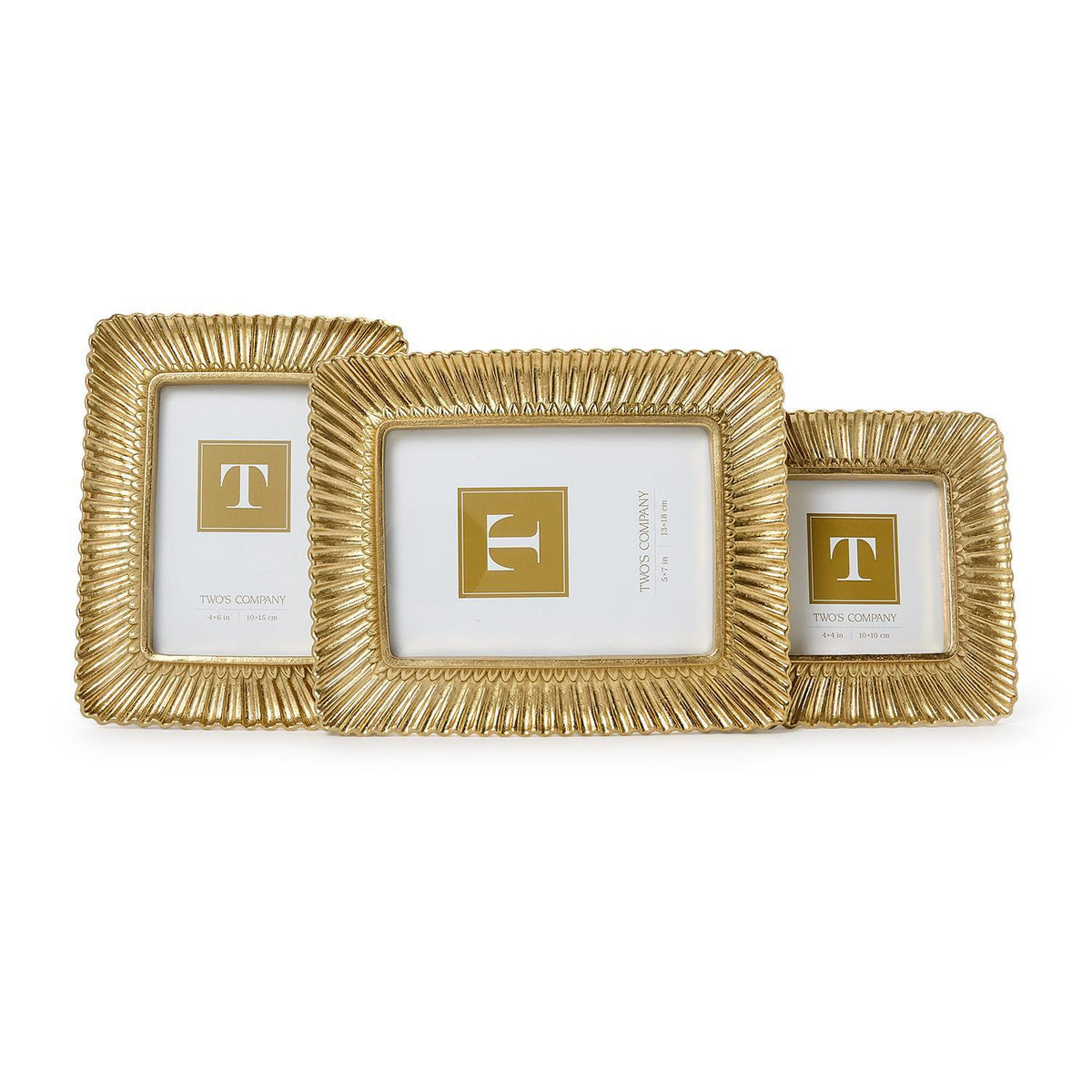 TWO'S COMPANY SCULPTED SCALLOPED PLUME GOLD PHOTO FRAMES